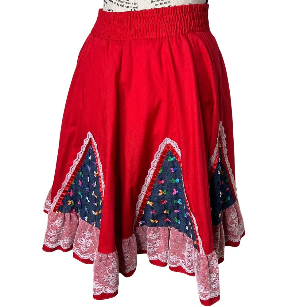 Vtg Square Up Skirt S Red Rainbow Dopmine Retro